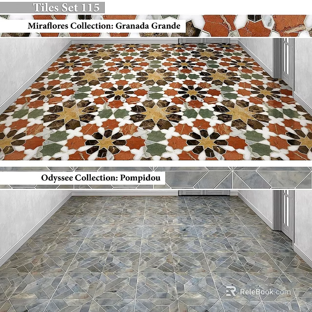 Oojssee Collection Pompidou Floor Tiles With Colorful Floral Pattern Design 3d model 