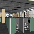 Modern Public Office Space Interior Design With Open Layout Glass Partitions And Workstations 3d model