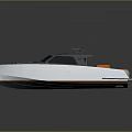 Modern Gray and Orange Motorboat with Sleek Deck and Cabin Design