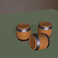 Decorative Wooden Barrel Ornament Set Featuring Three Brown Barrels With Black Hoops