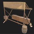 Traditional Wooden Tool Stand With Woven Top Wooden Box Metal Plates Tools And Mesh