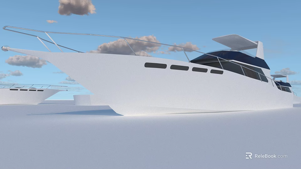 Modern White Yacht Exterior Design Under Blue Sky 3d model 