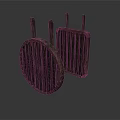 Dark Brown Circular And Rectangular Scene Components With Vertical Slats And Protruding Posts