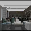 Modern Sales Office Interior With Sofa Chairs Coffee Tables Large Windows And Water Bar Area