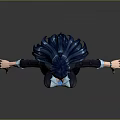 3D Character Model With Blue Long Hair Black Blazer Skirt Brown Stockings And High Heels