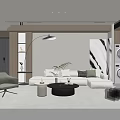 Modern Minimalist Living Room Interior With Beige Sofa Coffee Table And Floor Lamp