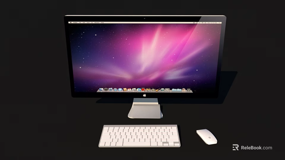 Desktop Computer Setup Featuring Monitor Keyboard Mouse And Starry Purple Pink Gradient Screen 3d model 