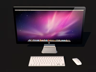 Desktop Computer Setup Featuring Monitor Keyboard Mouse And Starry Purple Pink Gradient Screen 3d model