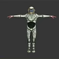 Futuristic Game Movie Character In Armored Suit With Helmet And Outstretched Arms Design