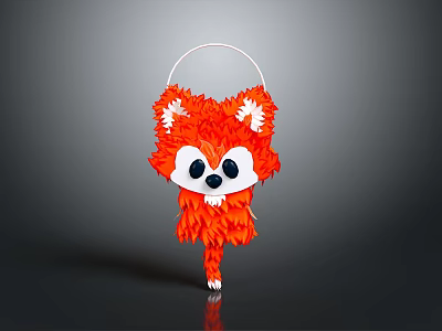 Fluffy Red Fox Shaped Basket With Handle For Daily Use And Cute Home Decor 3d model
