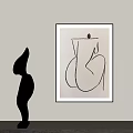 Modern Abstract Black Sculpture Carving With Hanging Art Painting On Wall