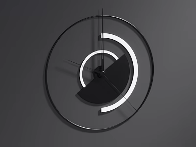 Modern Circular Wall Clock With Black And White Minimalist Design And Metal Frame 3d model