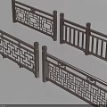 Traditional Chinese Wooden Railings With Intricate Openwork Patterns And Decorative Posts