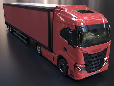 Red Iveco Modern Cargo Truck With Large Trailer And Sleek Design 3d model