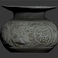 Traditional Carved Vase Sculpture With Intricate Dragon Patterns And Fu Character