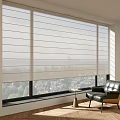 Elegant Roman Blinds For Large Window Interior With City View And Leather Chair