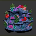 Multi layered Blue Coral Reef Structure With Colorful Corals And Green Seaweed