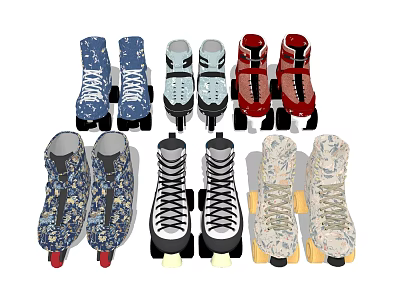 Stylish Roller Skates With Various Colors Floral Patterns And Different Designs 3d model