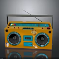 Orange Boombox Radio With Dual Speakers Handle FM Buttons And Antenna Design