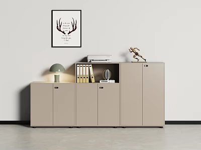 Modern Minimalist Bookcase Interior With Books Decorative Figurine Table Lamp And Wall Art 3d model