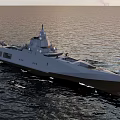 Modern Warship Sailing On Open Ocean With Sleek Hull And Upper Deck Structure 3d model