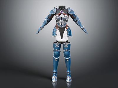 Detailed Blue And Silver Fantasy Armor With Ornate Metalwork And White Accents 3d model