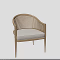 Modern Rattan Accent Chair With Wooden Frame Backrest Armrest And Light Cushion