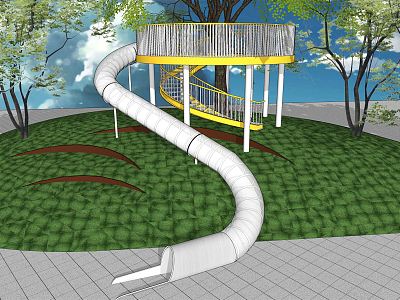 Modern Amusement Equipment Children's Spiral Slide Mountain Children's Paradise Treehouse Plank Road Platform model