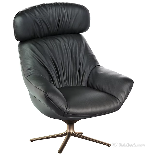 Comfortable Black Leather Single Sofa With High Back And Metal Base 3d model 