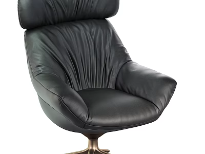 Comfortable Black Leather Single Sofa With High Back And Metal Base 3d model