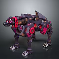 Sci Fi Mechanical Wolf Robot With Red Accents And Cybernetic Parts Design