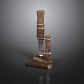 Vintage Industrial Style Electronic Microscope Featuring Metal Structure And Multi Layered Tubular Parts