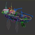 Rusty Green Military Utility Boat With Crane Arm And Antennas On Deck