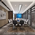Modern Conference Room Interior Design With Long Table Leather Chairs And Projector Screen 3d model