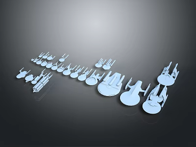 White Sci Fi Spaceship Building Models On Black Background With Various Shapes Sizes 3d model