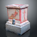 Ancient Painted Container With Colorful Figures Floral Motifs And Base Head Ornament