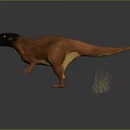 3D Character Dinosaur with Brown Body Yellow Belly Black Head and Sharp Claws Near Grass