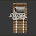 Modern Wooden Slatted Lounge Chair with White Pillow and Light Blanket