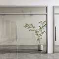 Modern Glass Double Doors With Sleek Frames In Interior Space And Potted Plant