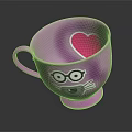 Pink Cartoon Cat Design Mug With Heart Shape Glasses And Whiskers For Daily Use