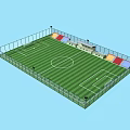 Standard Football Field with Green Grass White Lines Fence Lighting Poles and Spectator Stands 3d model