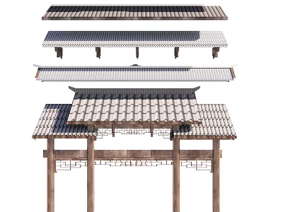 Traditional Chinese Architectural Components With Multi layered Tiled Roofs and Wooden Frame Structures 3d model