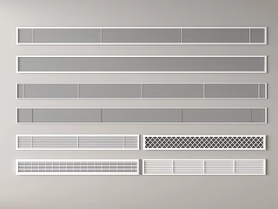 Various Styles of Air Conditioner Vents Including Striped and Grid Like on White Background 3d model