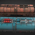 Heavy Duty Tank Truck With Two Blue Red Tanks And Warning Sign