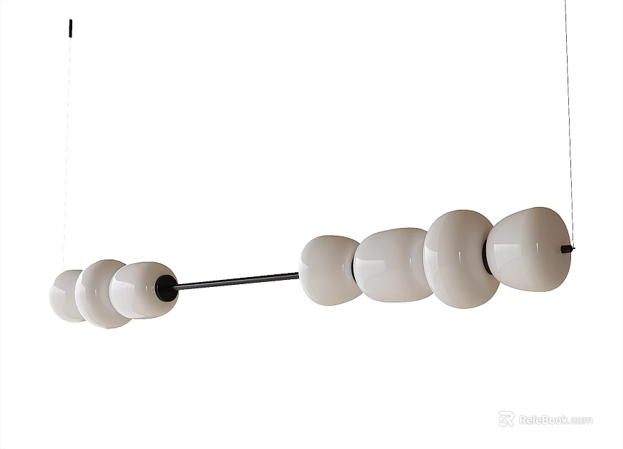 Modern Linear Pendant Light With White Ceramic Balls For Home Interior Decor 3d model