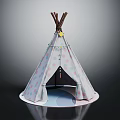 Kids Teepee Tent Furniture With Polka Dot Pattern Wooden Stick Support Decorative Beads And Round Base