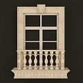 Classical Casement Window With Stone Frame And Ornamental Balustrade Design 3d model