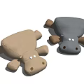 Cute Hippo Stuffed Dolls In Beige And Gray Color With Soft Fabric And Lying Posture