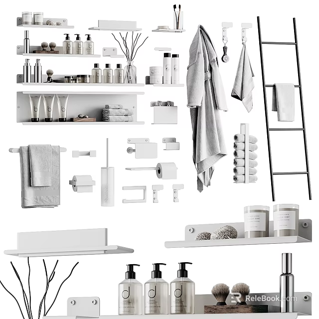 Essential Daily Laundry Items With Towels Toiletries Storage Racks And Shelves 3d model 