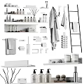 Essential Daily Laundry Items With Towels Toiletries Storage Racks And Shelves